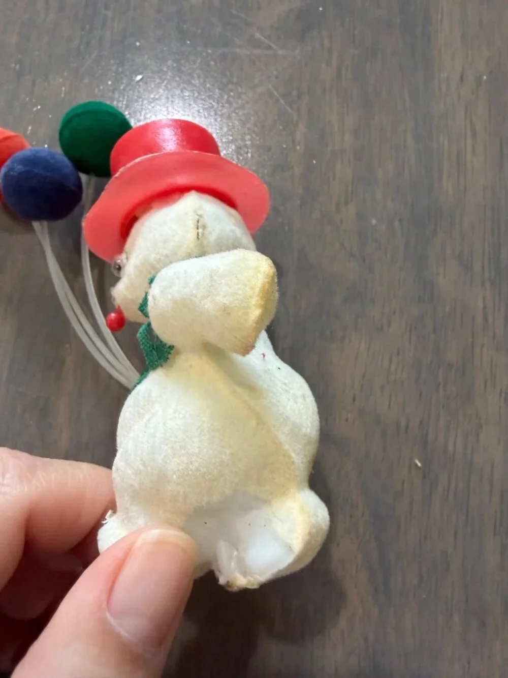 Vintage 1960s Flocked Plastic Blow Mold Ornaments Snowman and Soldier